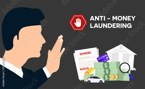 Businessman refusing with him hand and anti money laundering AML concept illustrator