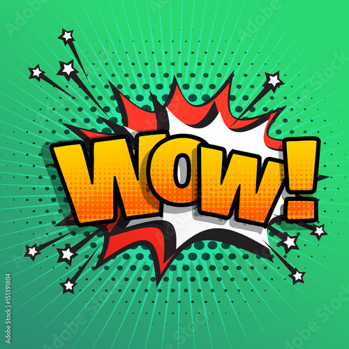 wow comic text sound effect speech bubble in retro pop style art