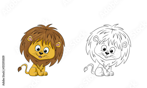 Fototapeta Naklejka Na Ścianę i Meble -  Illustration of a cute lion, painted and contour