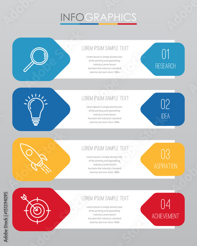 Modern Info-graphic Template for Business with four steps multi-Color design, labels design, Vector info-graphic element, Flat style vector illustration.