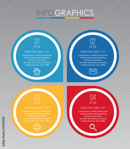Modern Info-graphic Template for Business with four steps multi-Color design, labels design, Vector info-graphic element, Flat style vector illustration.