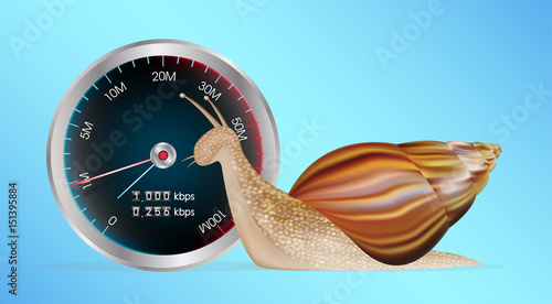 A snail with slow internet speed meter test