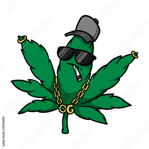 Cartoon Gangster Cannabis Leaf Vector Illustration