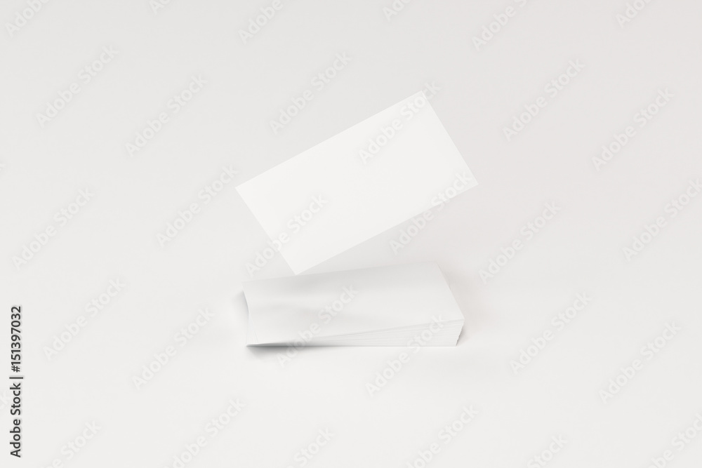 White blank business cards mock-up on white background White blank business cards mock-up on white background