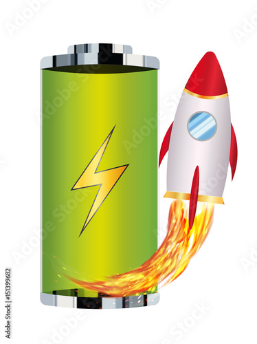 Green battery with toy rocket boost up