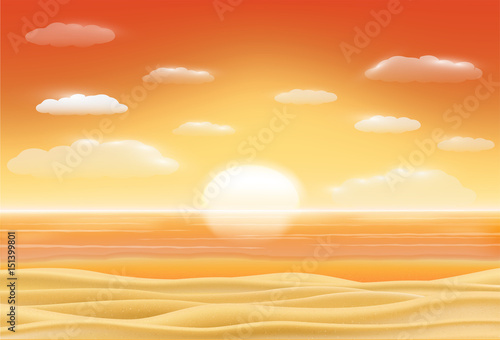 Beautiful sunset sea sand beach scene vector