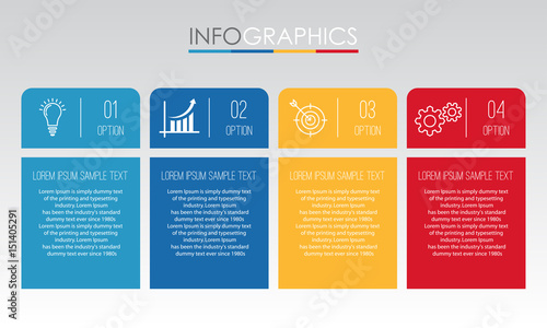 Modern Info-graphic Template for Business with four steps multi-Color design, labels design, Vector info-graphic element, Flat style vector illustration.