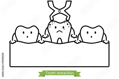 tooth extraction by dental instrument - cartoon vector outline style