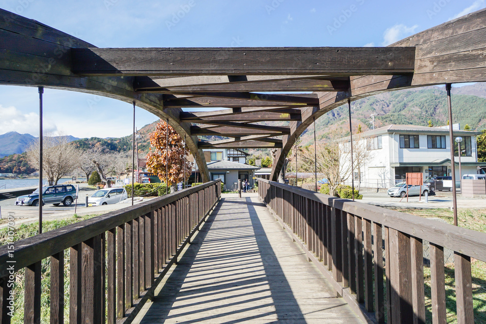 close up creative design wooden bridge construction taken in Tokyo, Japan on 3 December 2016