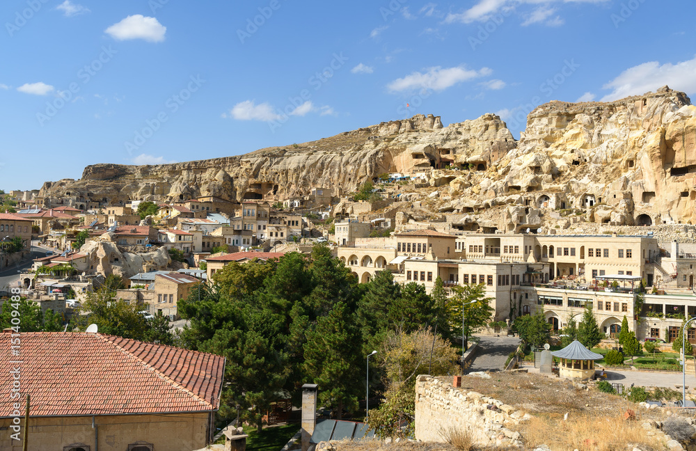 View of Urgup town with cave houses. Cappadocia. Turkey