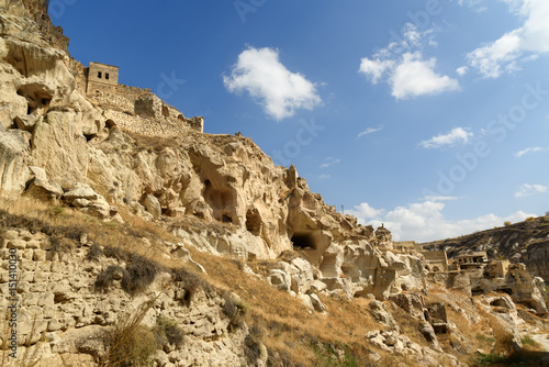 View of cave houses in Ortahisar. Cappadocia. Turkey © Elena Odareeva