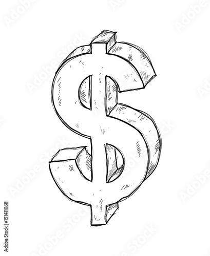 Sketch of dollar sign on white background