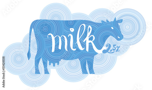 Cow on the background of blue circles Vector illustration for packaging and labels of dairy products