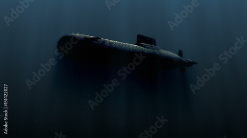 Canvas Print submarine underwater with bobm explosion 3d illustration