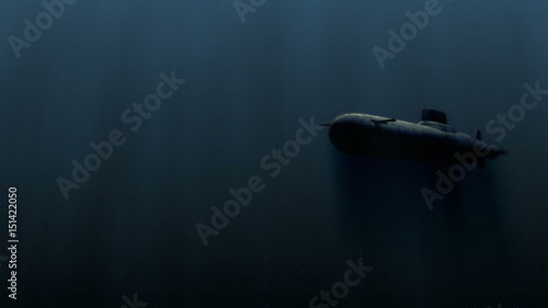 submarine underwater with bobm explosion 3d illustration photo