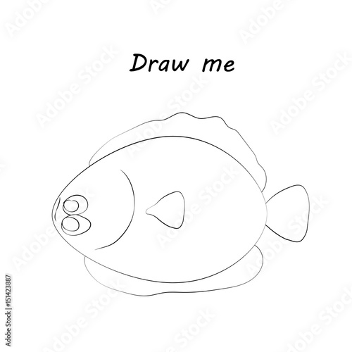 Draw me - vector illustration of sea animals. The flounder coloring game for children.