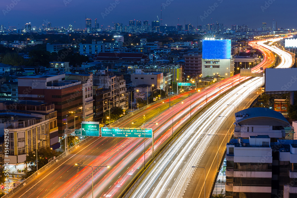 billboard on the highway in the twilight time in downtown of Bangkok Thailand