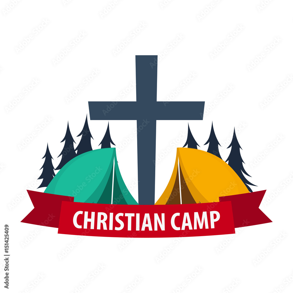 Obraz premium Christian summer camp. Evening Camping. Cross. Vector illustration.