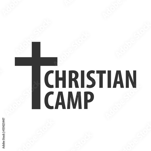 Logo Christian summer camp. Evening Camping. Cross. Vector illustration.