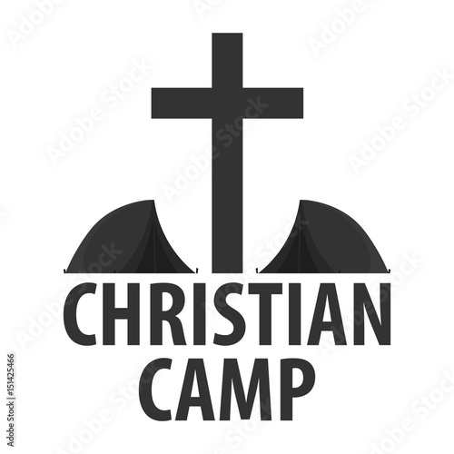 Logo Christian summer camp. Evening Camping. Cross. Vector illustration.