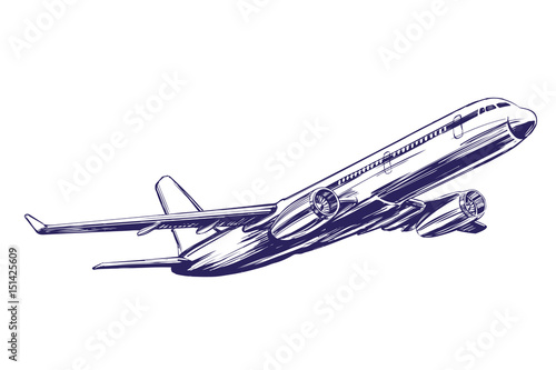 airliner, aircraft hand drawn vector illustration sketch