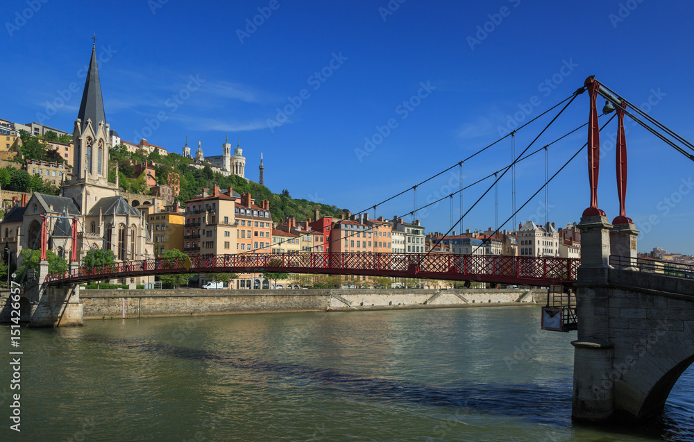 Fototapeta premium Passerelle Paul Couturier over the Saone in Vieux Lyon, the old town of Lyon, France.