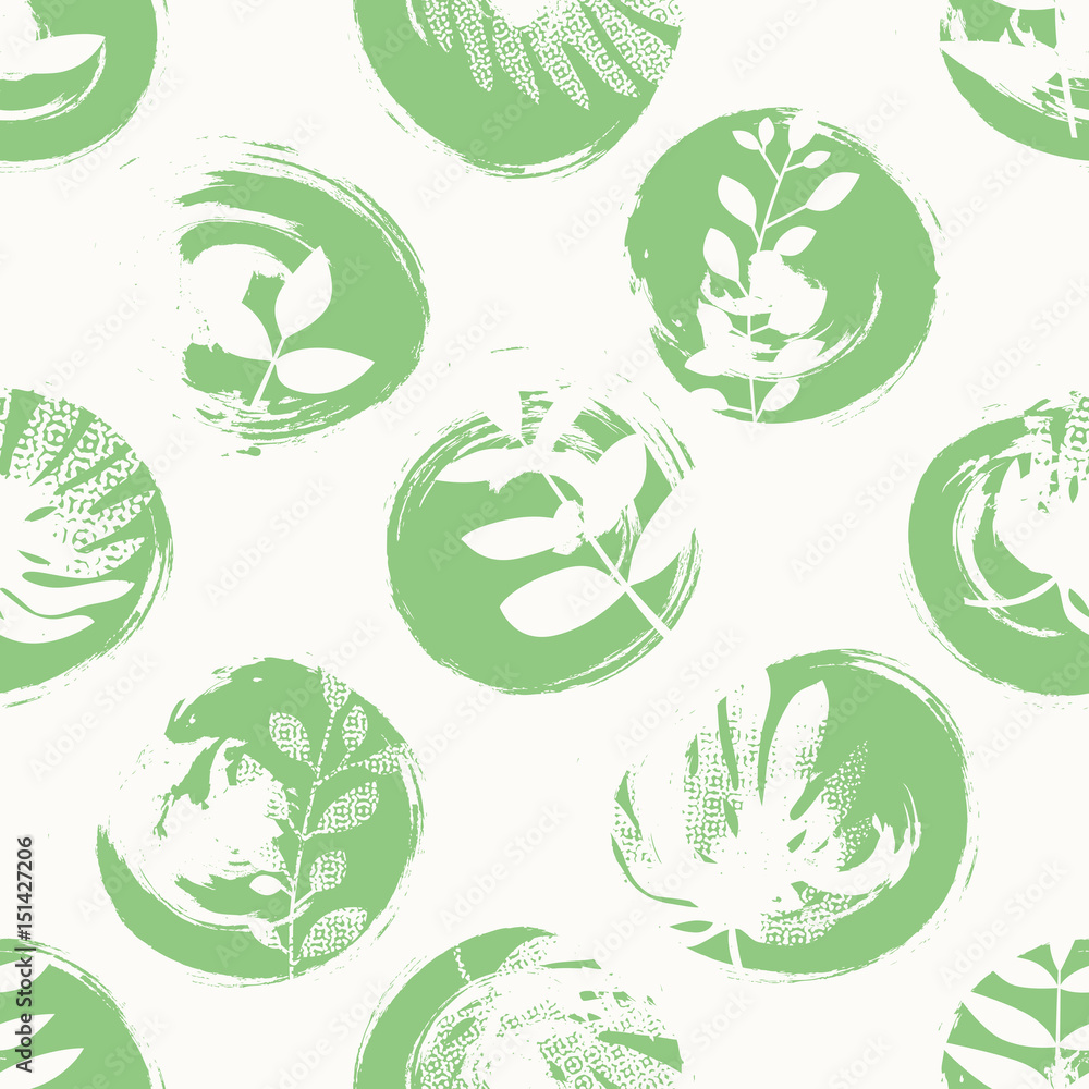 seamless pattern with hand drawn circles and leaves