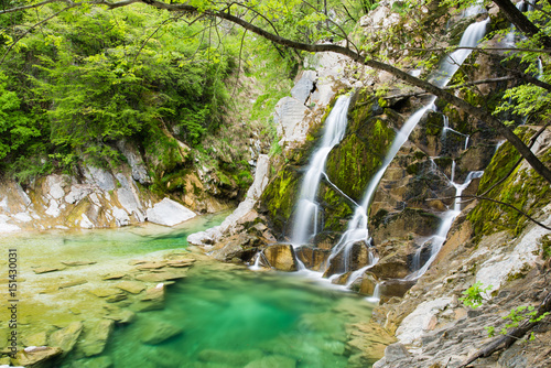 Emerald Water of the Torre Torrent Falls. Silk water. Tarcento, Friuli to discover photo