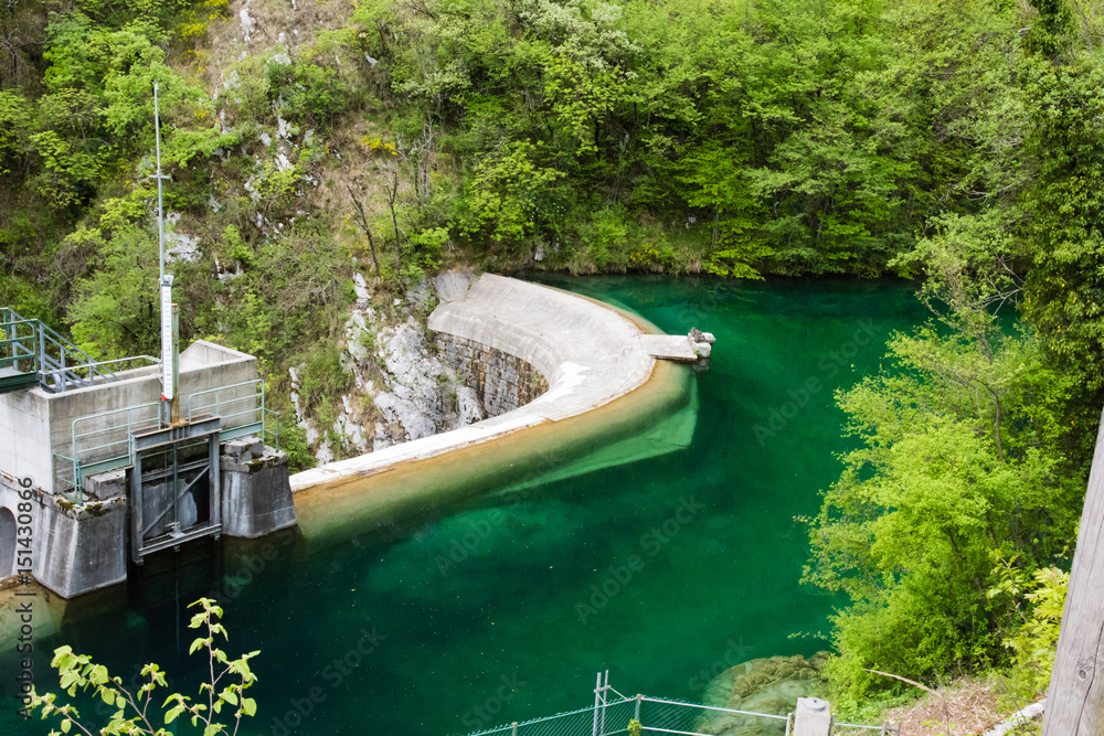 Emerald waters of the Crosis dam tower. Friuli Emerald waters of the Crosis dam tower. Friuli
