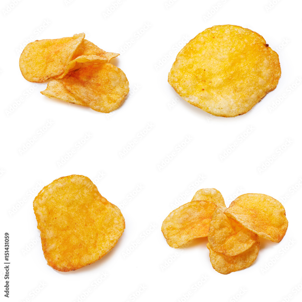 Collage of tasty potato chips Collage of tasty potato chips