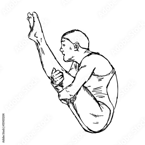diving jumping sport - vector illustration sketch hand drawn with black lines, isolated on white background