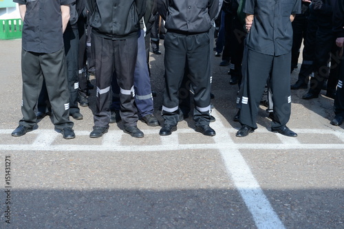 Jail. Prisoners and guards on the building. Russian Penal System.