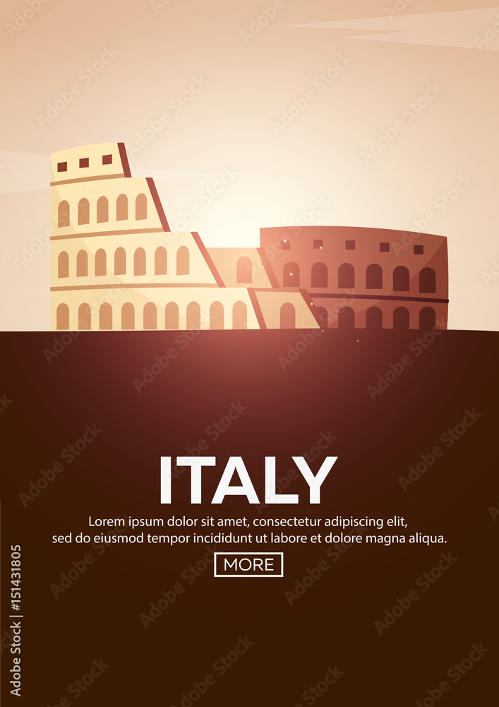 Travel poster to Italy. Landmarks silhouettes. Vector illustration.