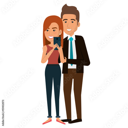young couple avatar character vector illustration design
