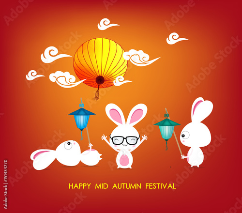 Mid autumn festival rabbit playing with lanterns with chinese