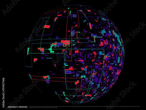 Abstract spherical graphic design, colorful pieces of composition.