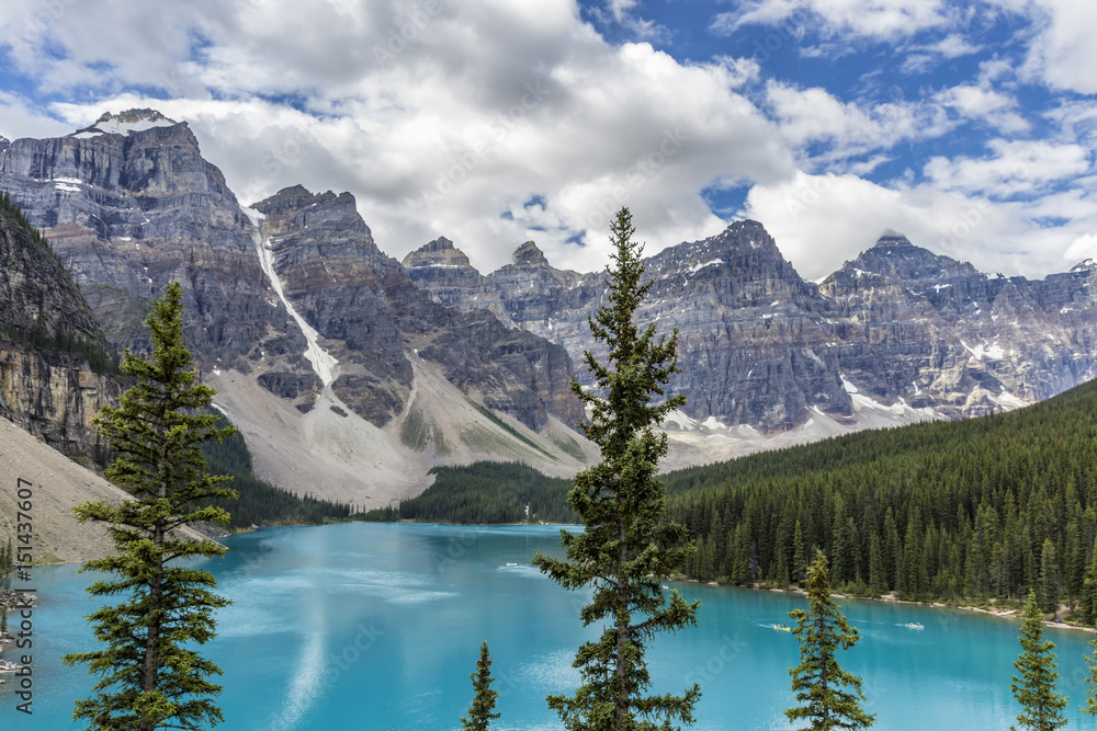 Naklejka premium Lake mountains trees landscape at Lake Moraine, Canada