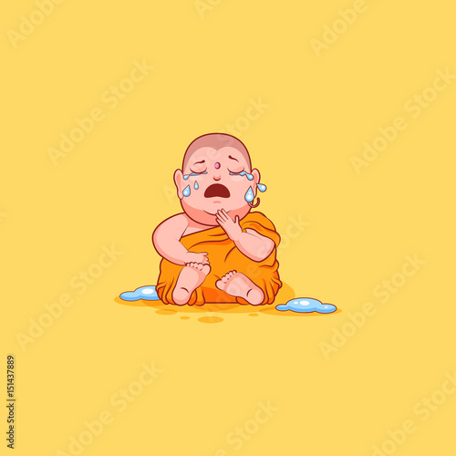 Sticker emoji emoticon emotion vector isolated illustration unhappy character cartoon Buddha crying