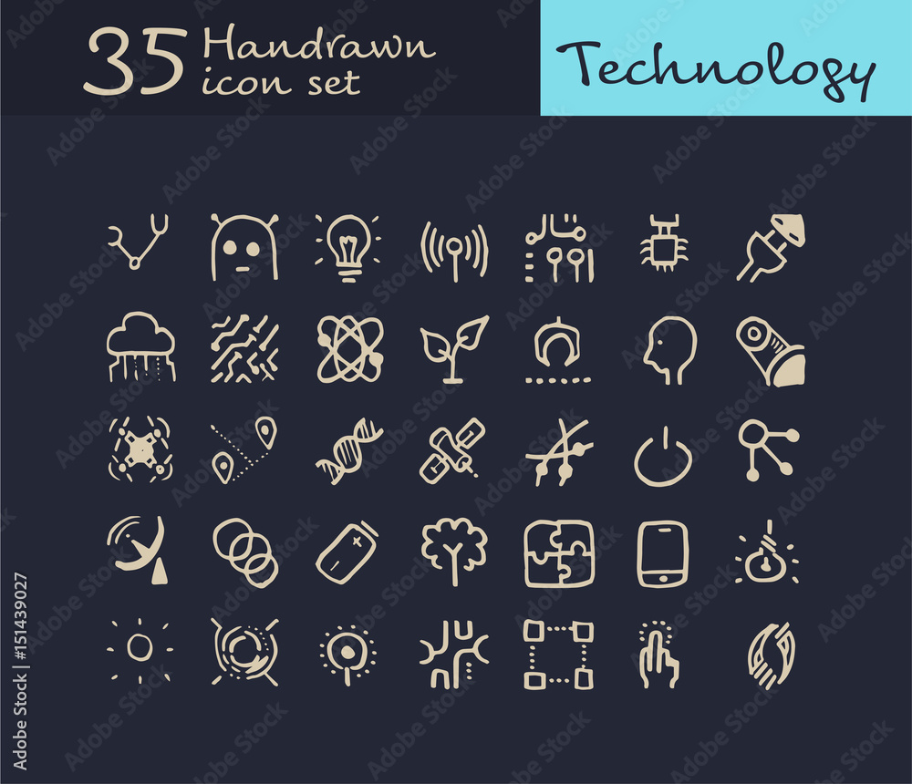 35 Hand drawn Technology icon. doodle Technology icon. vector illustration. 35 Hand drawn Technology icon. doodle Technology icon. vector illustration.