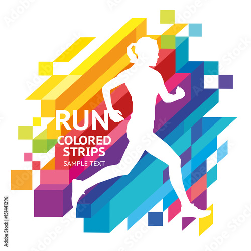 Vector template colored emotions strips running man design, banner, web