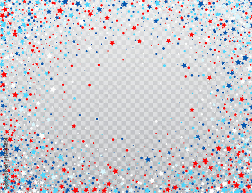 USA celebration confetti stars in national colors for American independence day isolated on background. Vector illustration
