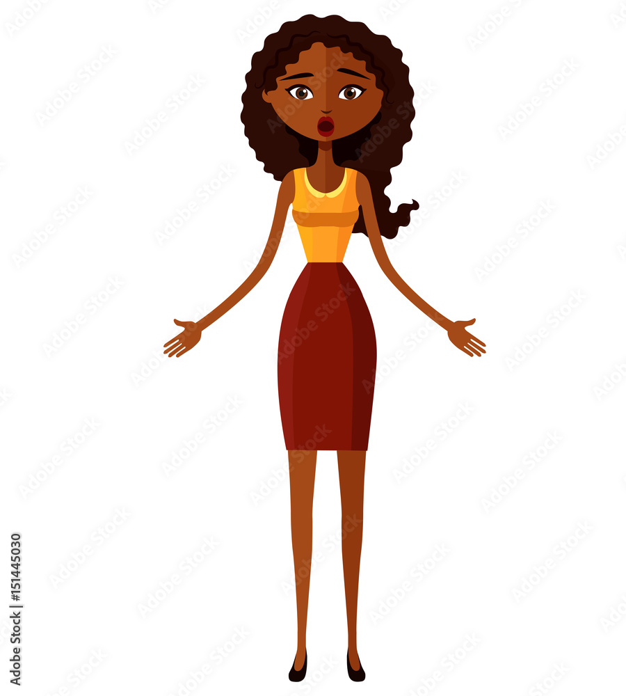 Fototapeta premium Suprised dumbfounded young african american business lady