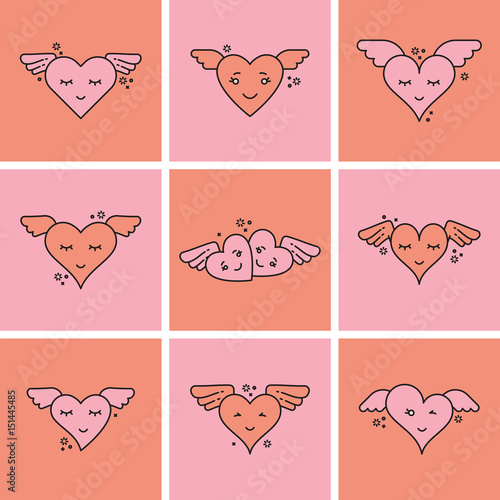 Vector icon set of pink heart