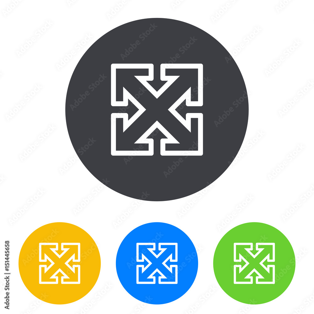 Icono plano flecha lineal varias direcciones diagonal en circulo varios colores Icono plano flecha lineal varias direcciones diagonal en circulo varios colores