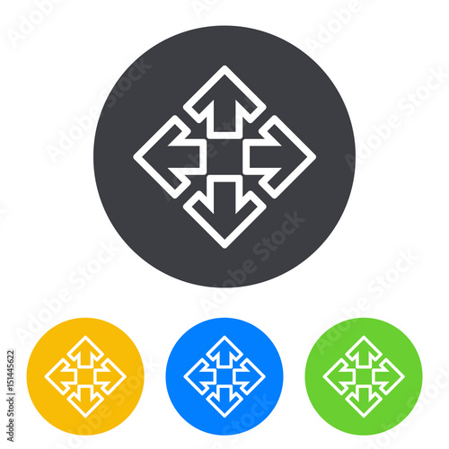 Icono plano cuatro flechas lineal en circulo varios colores