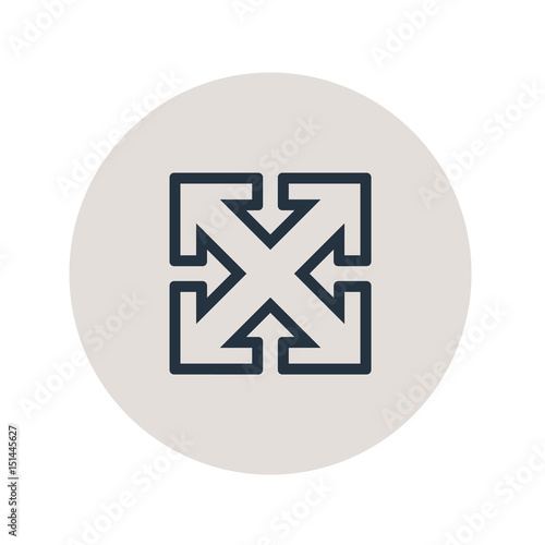 Icono plano flecha lineal varias direcciones diagonal en circulo gris