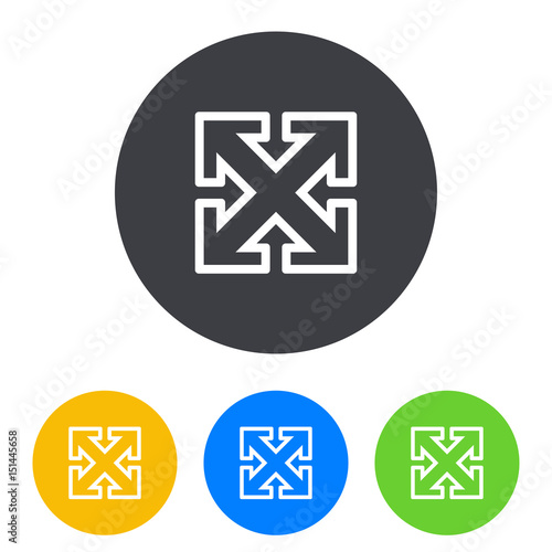 Icono plano flecha lineal varias direcciones diagonal en circulo varios colores