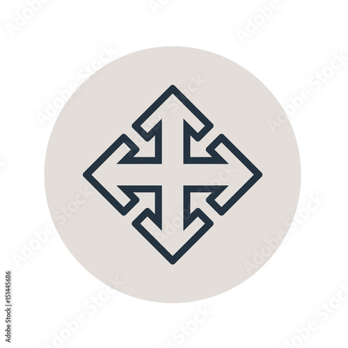 Icono plano flecha lineal varias direcciones en circulo gris