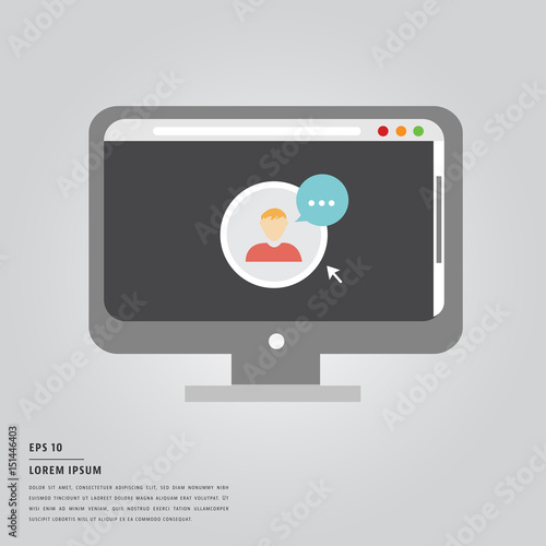 Lorem ipsum text and video calling icon on monitor