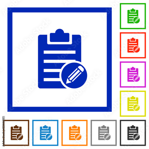 Edit note flat framed icons